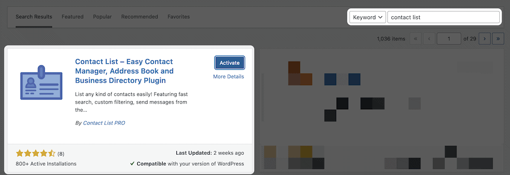 Activation d'un plugin à l'aide des boutons Plugins > Ajouter un nouveau.
