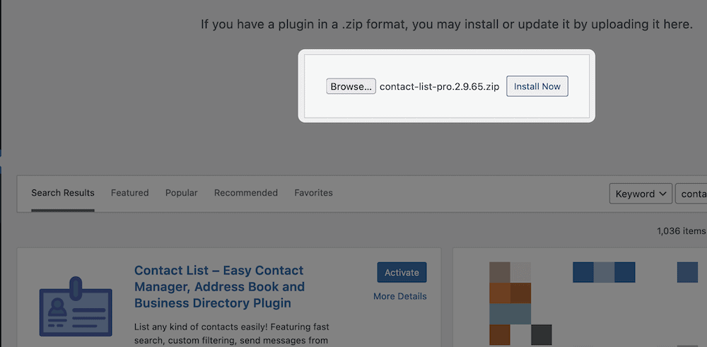 Le téléchargement du plugin WordPress et le bouton Installer maintenant.