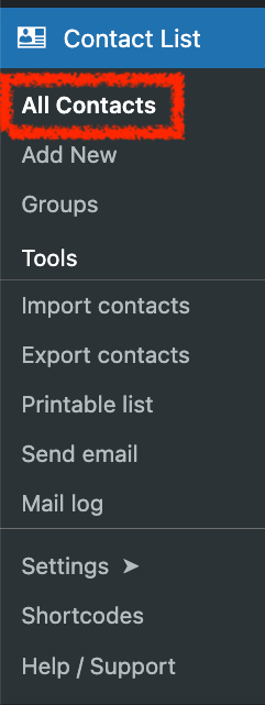 Contacts in Contact List Pro Plugin