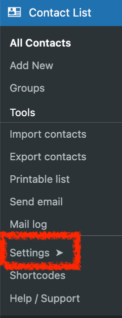 Contact List Pro Settings