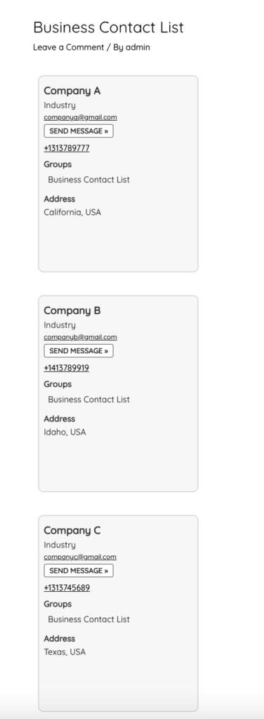 Business Contact List Sample