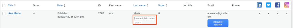 Contact List plugin Shortcodes