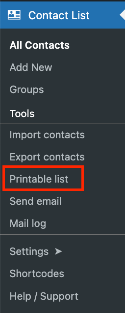 Contact List Pro Printable List
